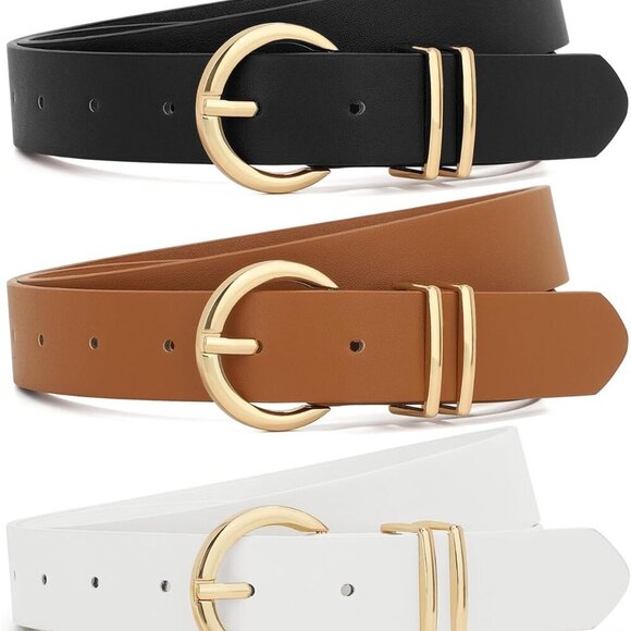 Accessories - 3 Pack Women Belts For Jeans Dresses Pants Ladies Leather Waist Belt with Gold B
